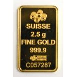 A Suisse 2.5g fine gold 999.9 ingot.