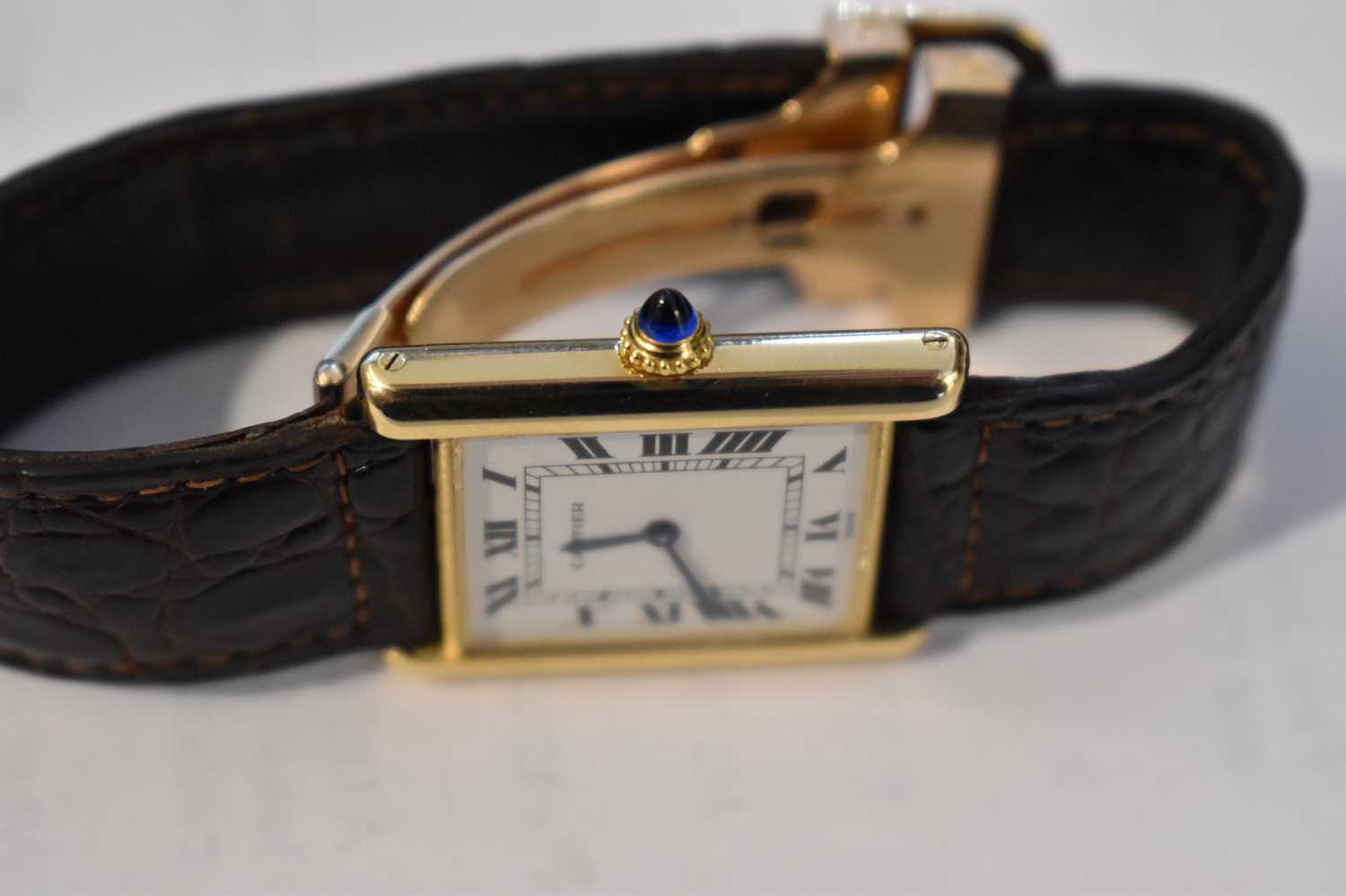 An 18ct gold cased Cartier tank watch, the signed white rectangular dial with Roman numerals and - Image 11 of 14