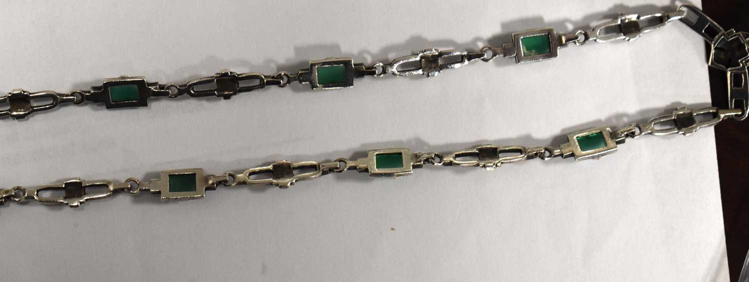 An Art Deco Continental 935 silver and green glass pendant necklace with similar earrings. - Image 4 of 6