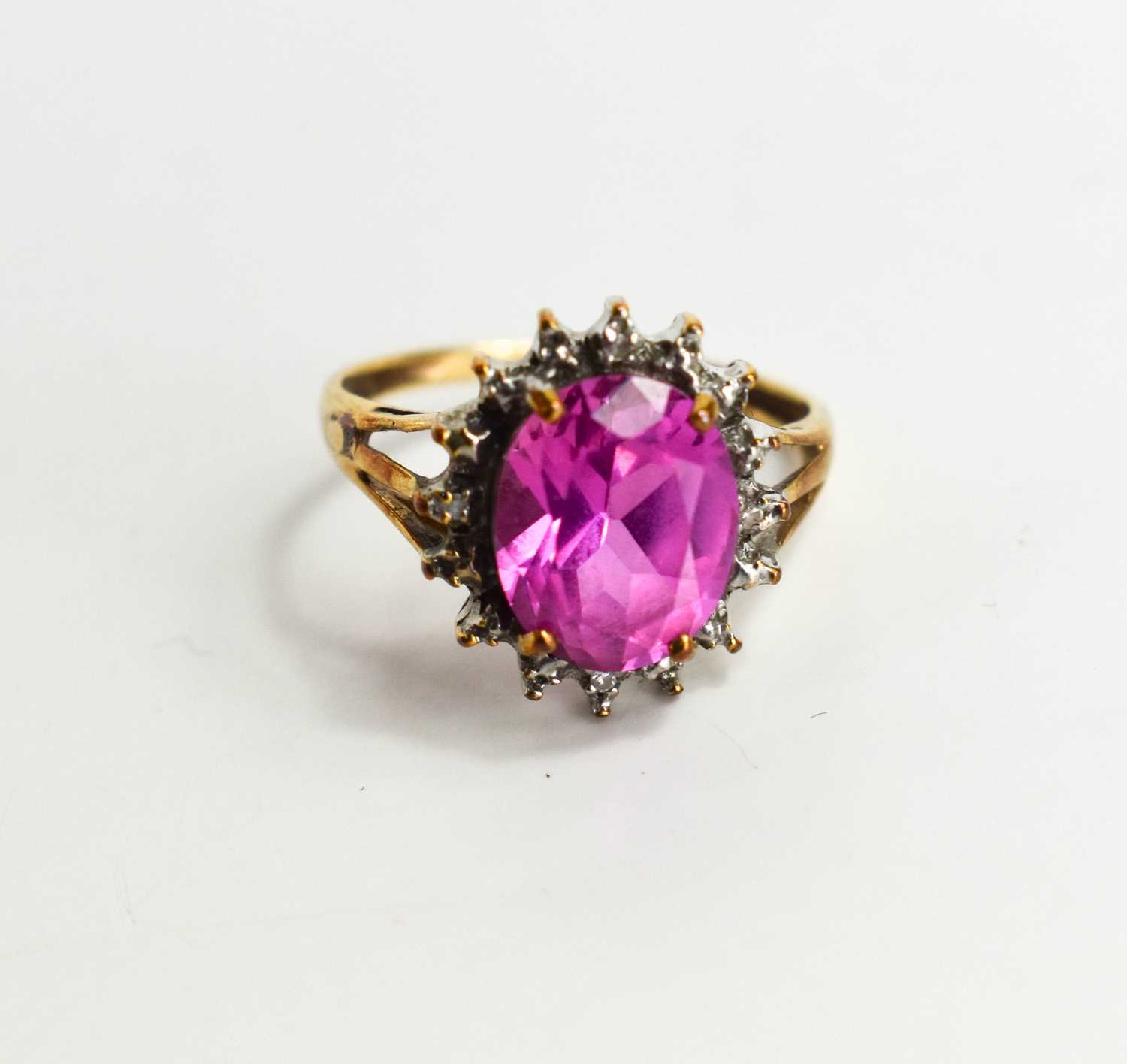 A 9ct gold, pink sapphire and diamond ring, size L½, 2.38g. - Image 2 of 3