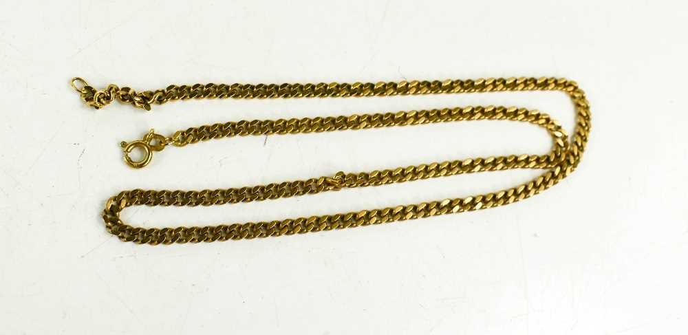 A 9ct gold flat curb link chain, 47cm long, 13.6g.