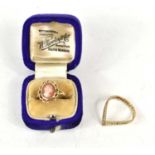 A 9ct gold wishbone ring, with rope twist detail, size O, 1.8g, and a 9ct gold cameo set ring,