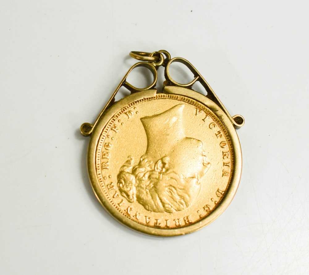 A Queen Victoria Young Head full Sovereign, 1876, in 9ct gold mount, 9.5g. - Image 2 of 2