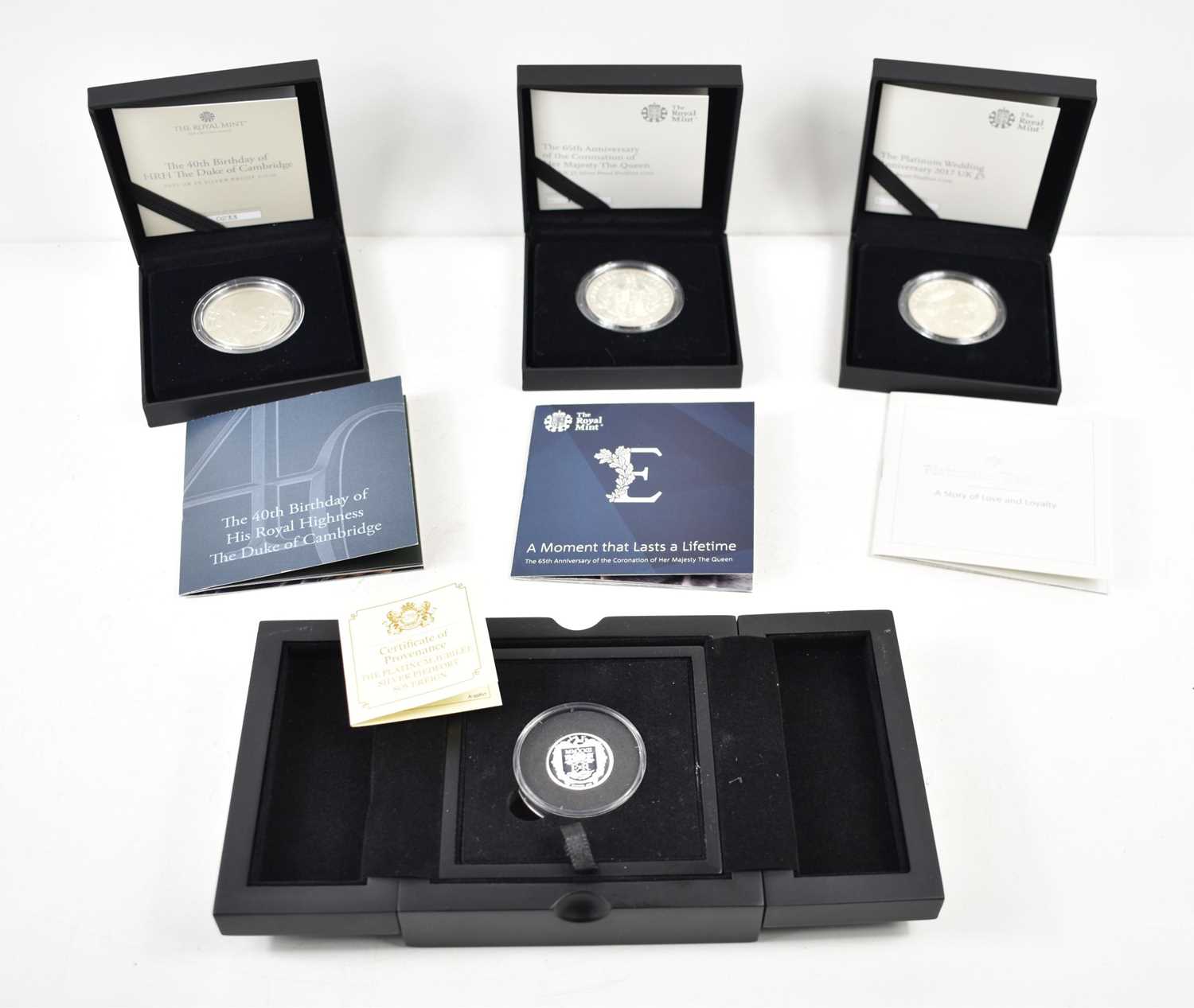 A collection of Royal Mint and CPM silver coins comprising of The Platinum Wedding Anniversary