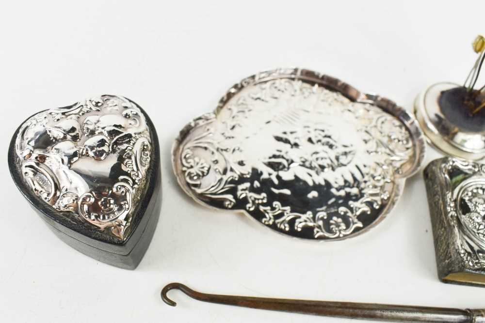 A group of Victorian style silver, including a card case with watered silk lining, dressing table - Image 3 of 3
