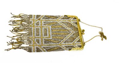 A vintage Art Deco beaded evening bag, with silvered, steel and gold coloured metalic beads in