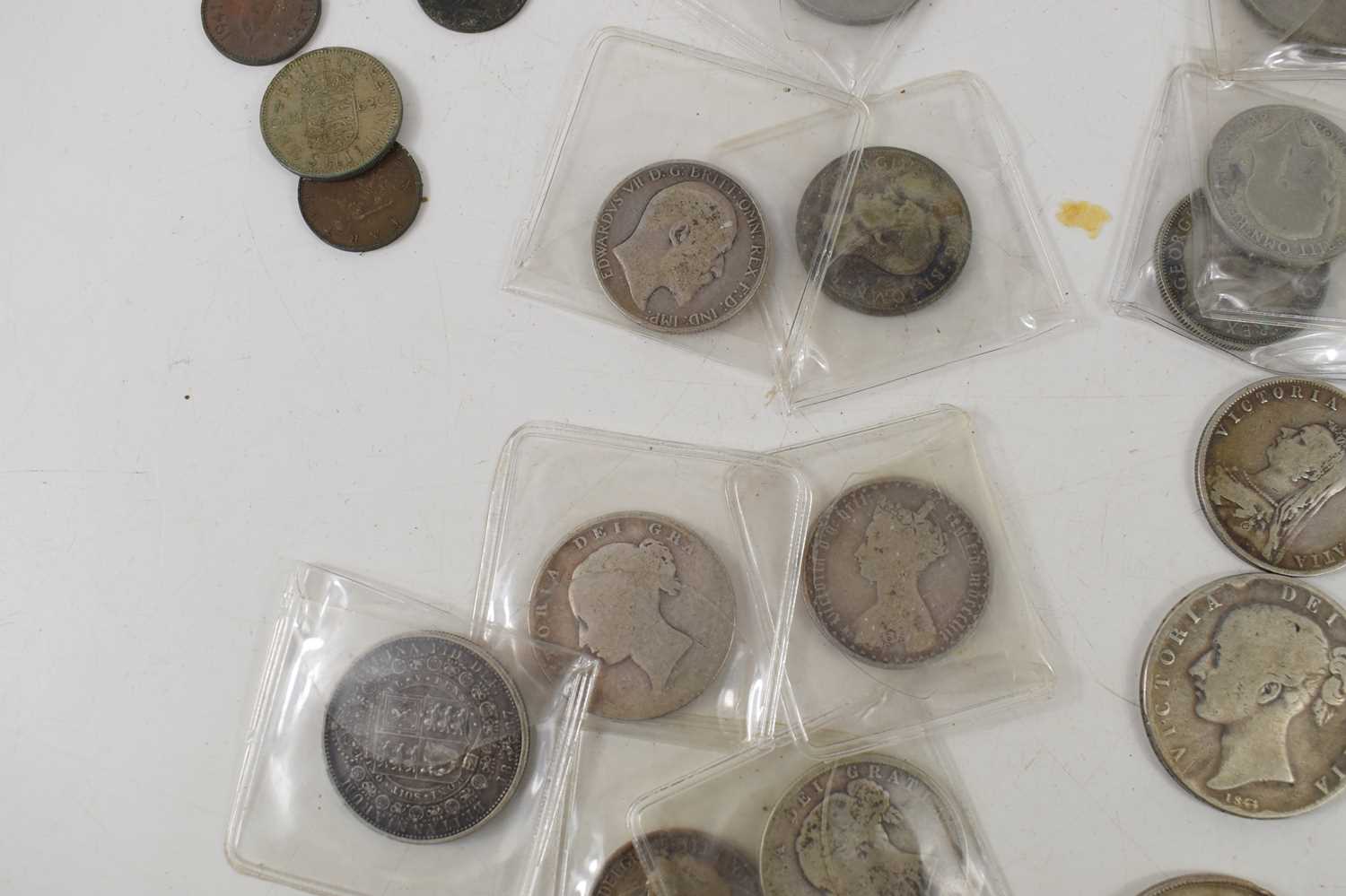 A collection of coins to include silver shillings, Queen Victorian crown dated 1844, florin 1887, - Image 6 of 7