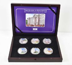 The Queen in Residence commemorative set of six silver 1oz coins, limited edition, in original