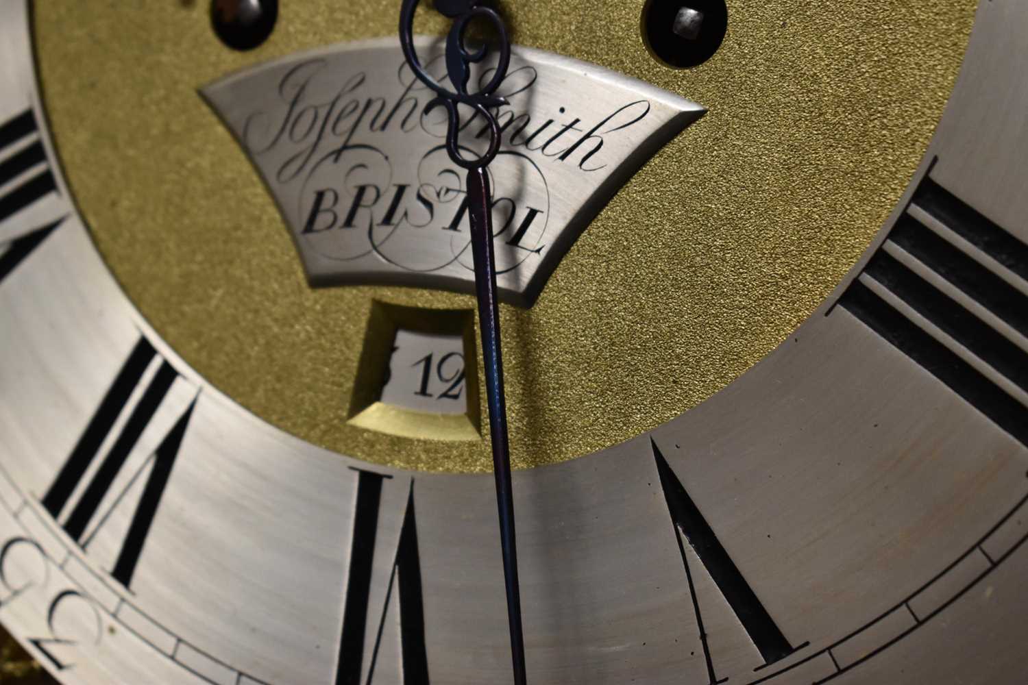 An 18th century longcase clock by Joseph Smith of Bristol, the brass clock face having gilded - Image 7 of 14