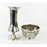 A Victorian silver sugar bowl, decorated throughout with flowers and pomegranates, monogram