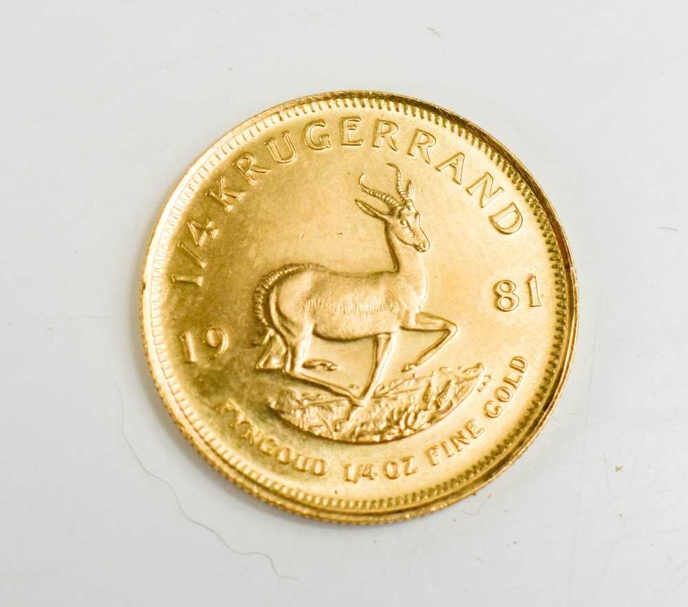 A quarter troy ounce gold Krugerrand, 1981.