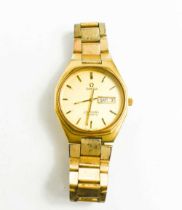 A vintage gold plated Omega Seamaster wristwatch, the signed champagne dial with date aperture at