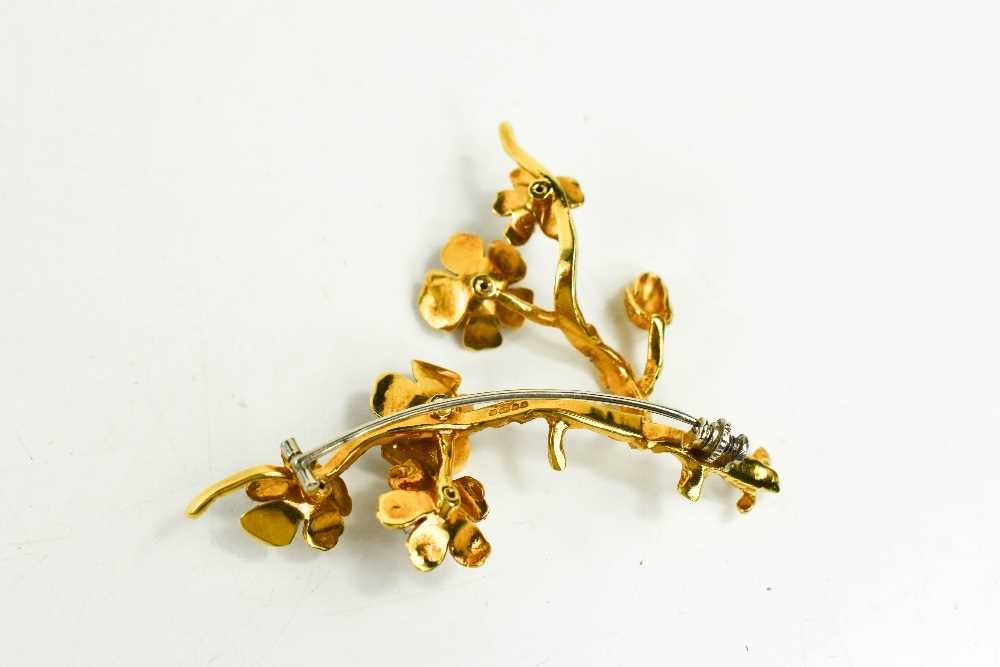 An 18ct gold and diamond set branch & blossom form brooch, likely by Kim Styles (incomplete makers - Image 3 of 3