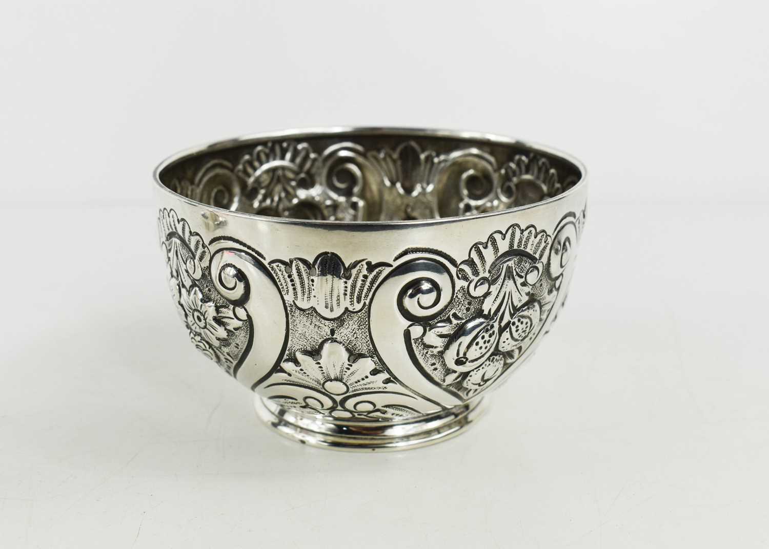 A Victorian silver sugar bowl, decorated throughout with flowers and pomegranates, monogram - Image 3 of 3