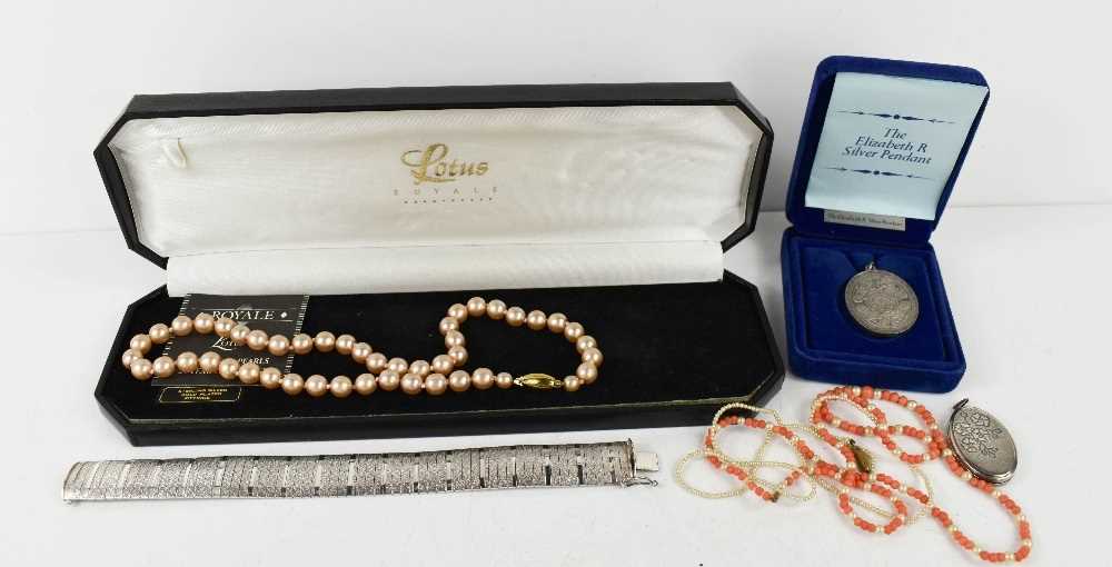A group of silver and costume jewellery, including an Italian silver bracelet a silver pendant,