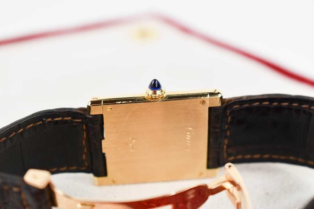 An 18ct gold cased Cartier tank watch, the signed white rectangular dial with Roman numerals and - Image 2 of 14