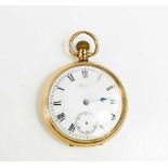 A 9ct gold cased, keyless wind, Waltham pocket watch, the white dial with Roman numerals and