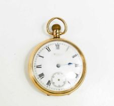 A 9ct gold cased, keyless wind, Waltham pocket watch, the white dial with Roman numerals and