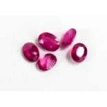 Five oval cut pink synthetic sapphires / rubies, 9.25cts in total.