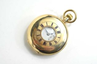 A Tavannes Watch Co, keyless wind, 9ct gold, half hunter, pocket watch, the white enamel dial with