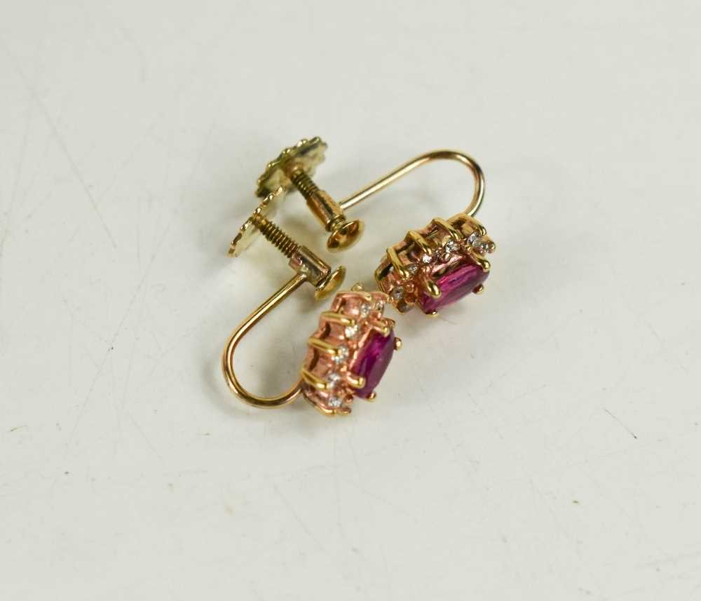 A pair of 9ct gold, pink sapphire and diamond earrings, 1.61g, - Image 2 of 3