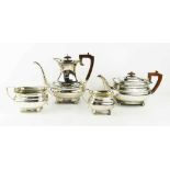 A 19th century silver tea set, Sheffield 1967, with Bakelite finial and handles and handles,