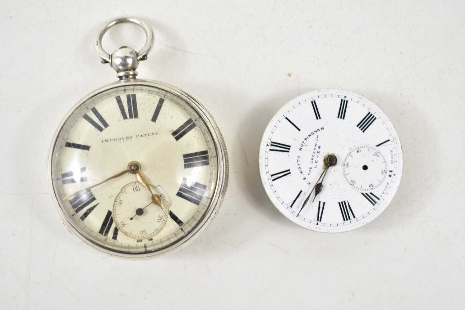A Victorian Improved Patent silver cased pocket watch with white dial, Roman numerals and subsidiary