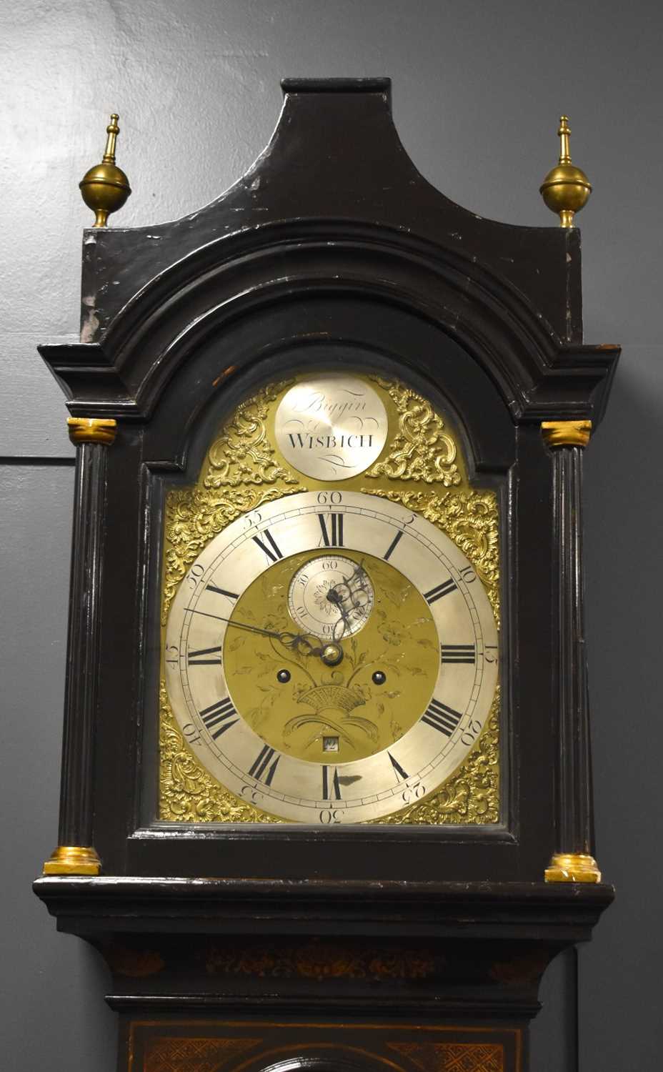 An 18th century longcase clock by Christopher Biggin of Wisbich, the brass clock face having - Image 2 of 4