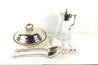 A silver plated tureen with a solid silver removable handle, 3.32toz, a silver plated and glass