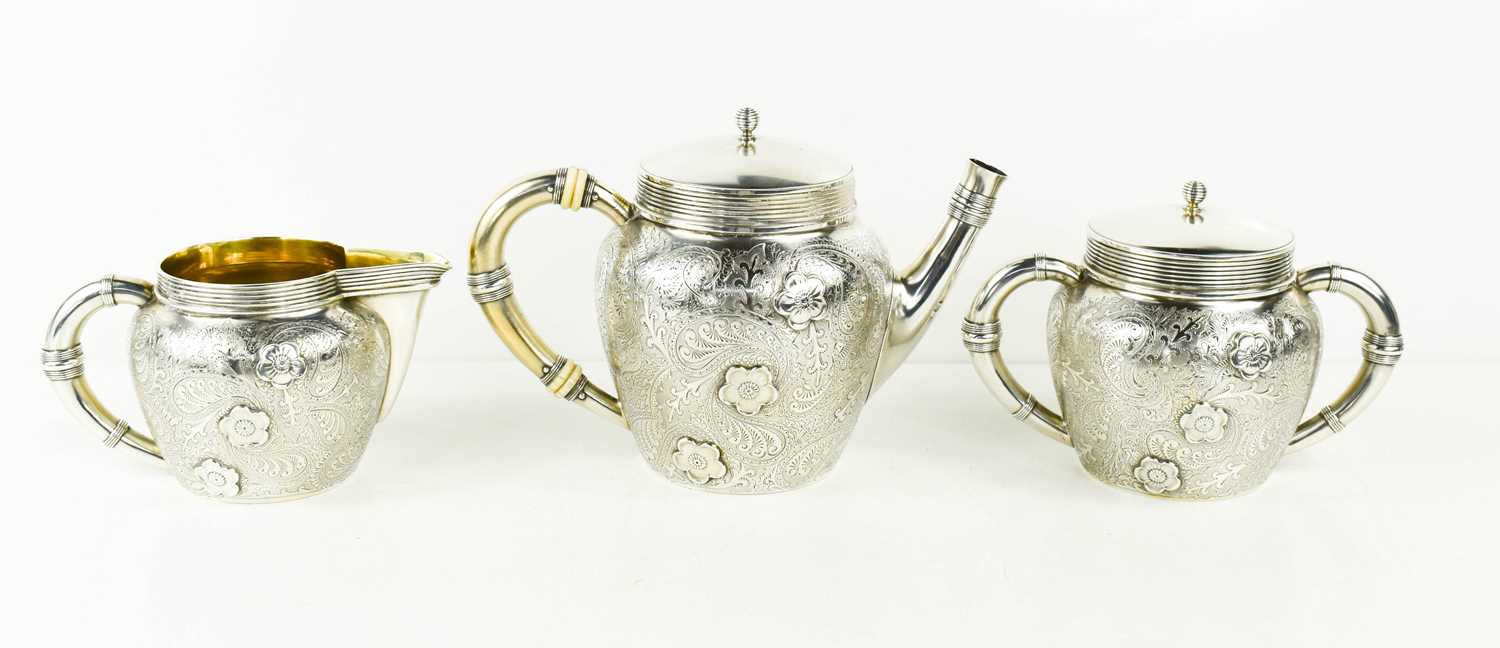 A fine 19th century Gorham & Co silver tea set, comprising tea pot, sugar and milk jug, the - Image 3 of 9