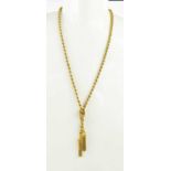 An 18ct gold double rope chain necklace with twin tassel drop and pierced clasp, 35.4g.