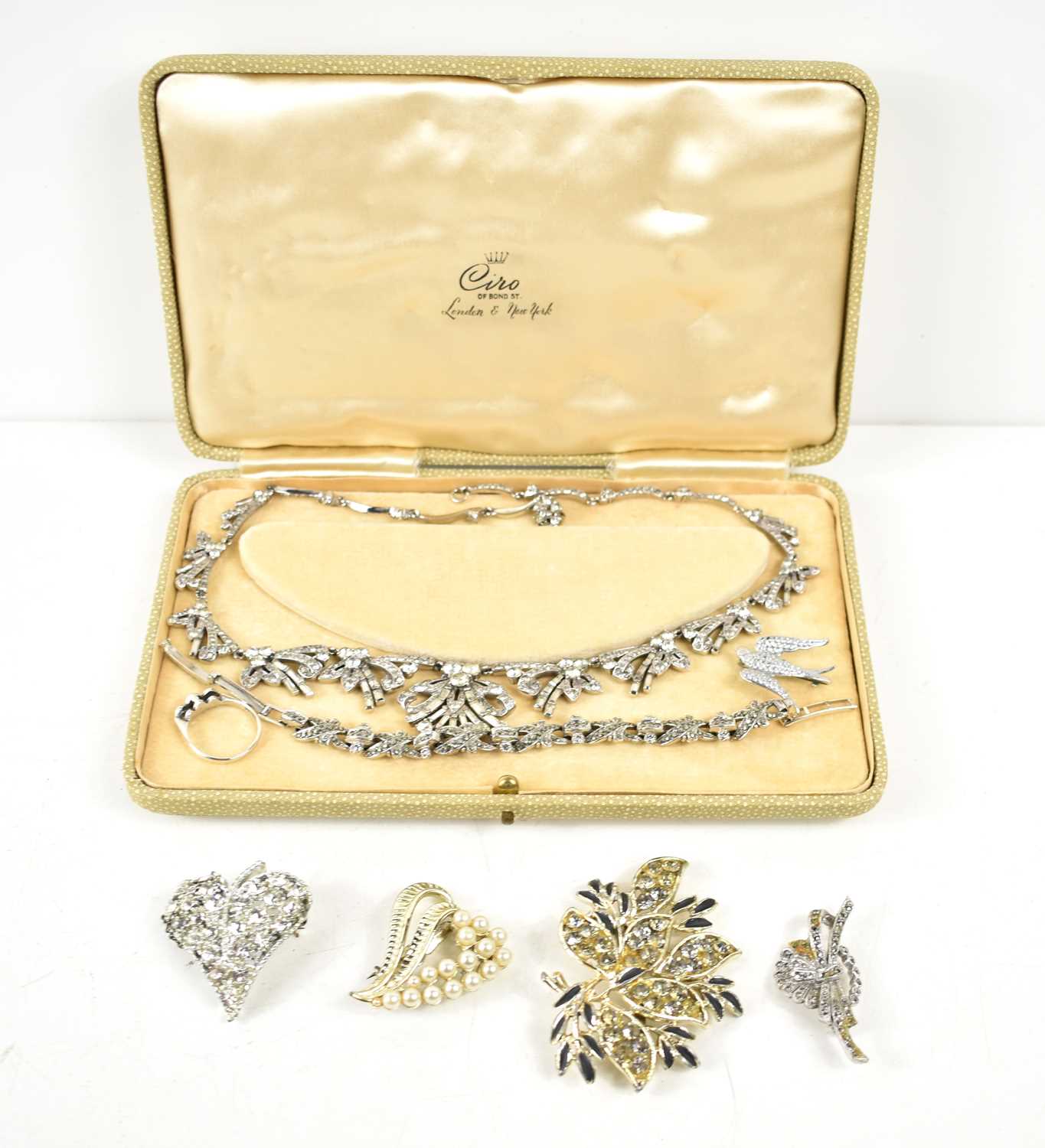 A group of marcasite, silver and vintage paste costume jewellery comprising vintage paste