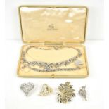A group of marcasite, silver and vintage paste costume jewellery comprising vintage paste