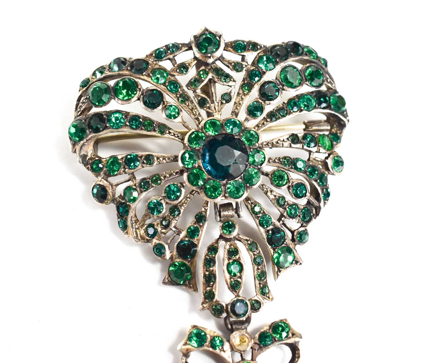 A 19th century French silver and green paste articulated bodice brooch pin, the brooch having a - Image 4 of 5