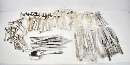 A group of silver plated cutlery by F&W Ltd and Elkington to include knives, forks, desert spoons,