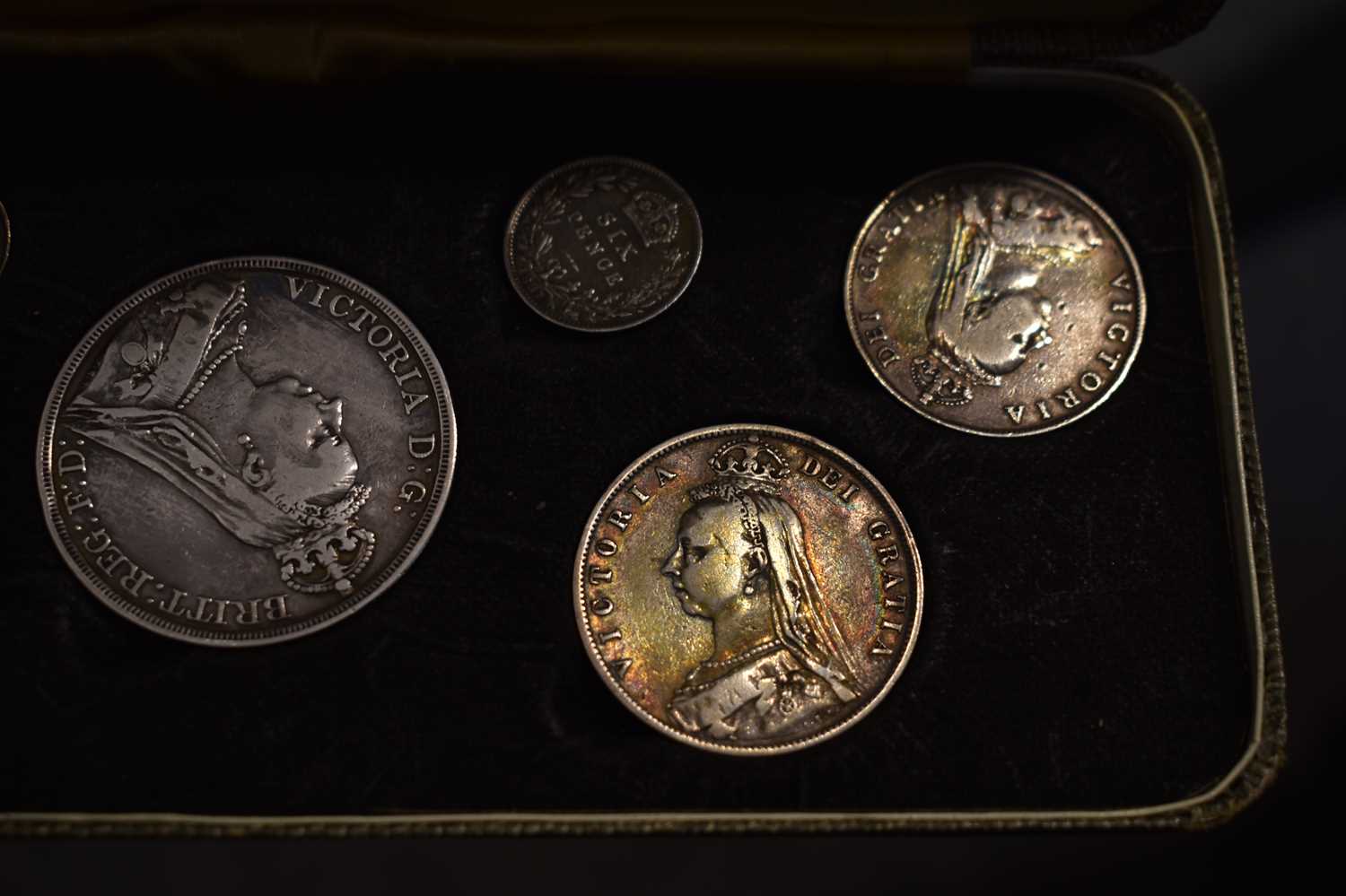 An 1887 Queen Victoria Jubilee silver coin set in a fitted case. - Image 7 of 8