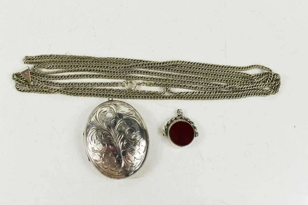 A silver close curb link Albert or chatelaine chain, with hook, approximately 144cm long, 1.18toz, - Image 3 of 3