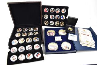 A group of commemorative coins to include Portraits of Princess Diana medallion set, a Brexit gold
