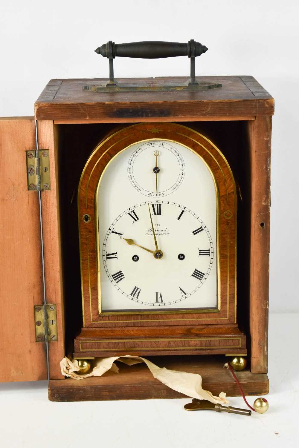 A fine 19th century Barrauds of Cornhill, London bracket clock, the arched dial having a strike / - Image 2 of 11