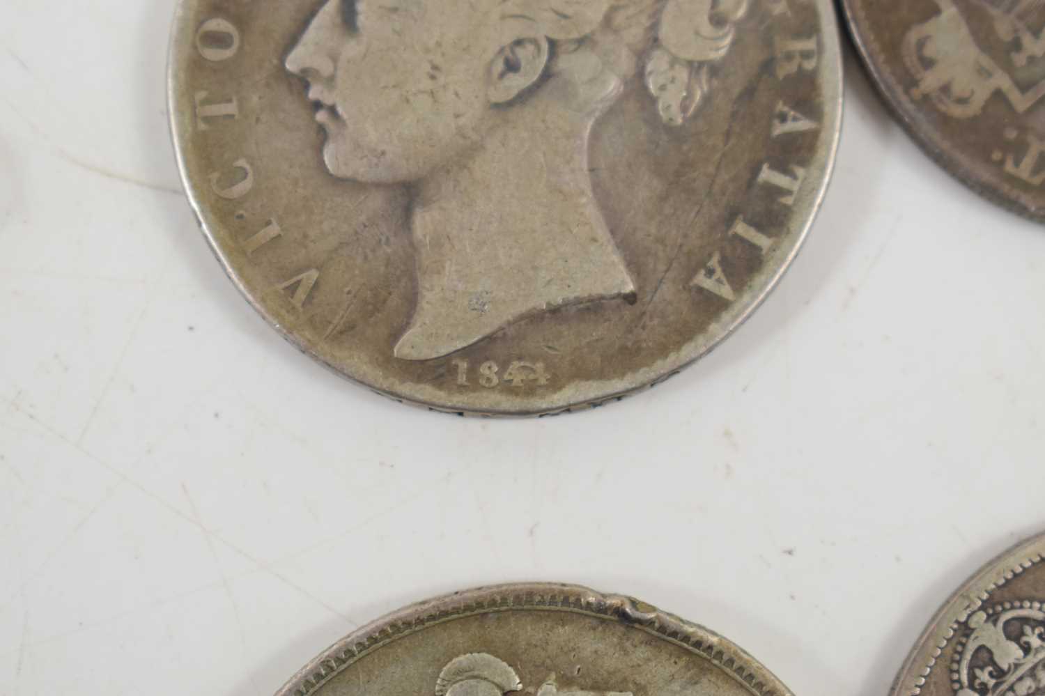 A collection of coins to include silver shillings, Queen Victorian crown dated 1844, florin 1887, - Image 2 of 7