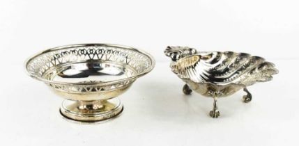 A small silver pedestal dish, with decoratively pierced edge, Birmingham 3.5toz, together with a