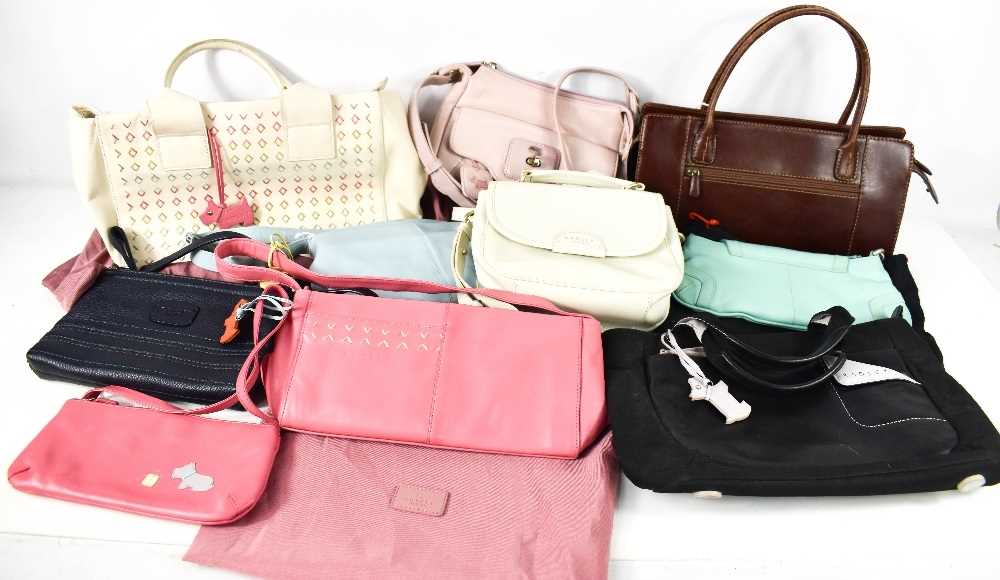 A collection of seven Radley handbags, together with a leather Tula bag and a Yoshi bag.