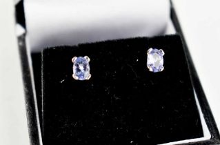 A pair of Tanzanite and white 18ct gold earrings, each tanzanite of approximately 6 by 4mm, 1.3g.