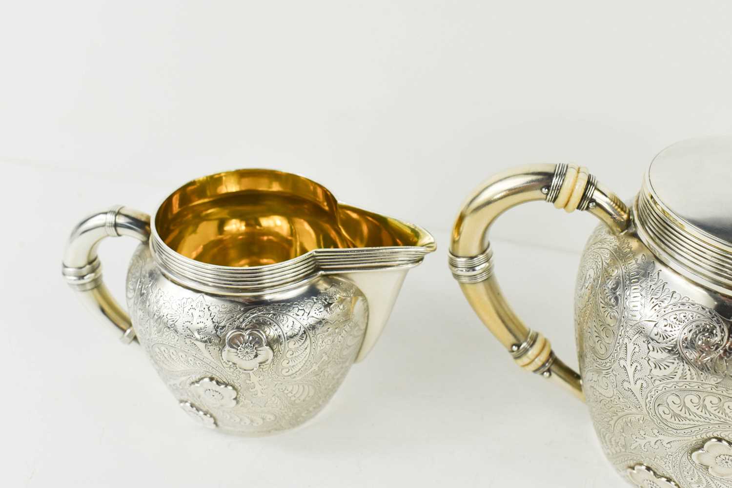 A fine 19th century Gorham & Co silver tea set, comprising tea pot, sugar and milk jug, the - Image 6 of 9