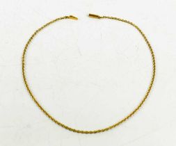 A 15ct gold chain link necklace, with barrel form clasp, 31cm long, 3.23g.