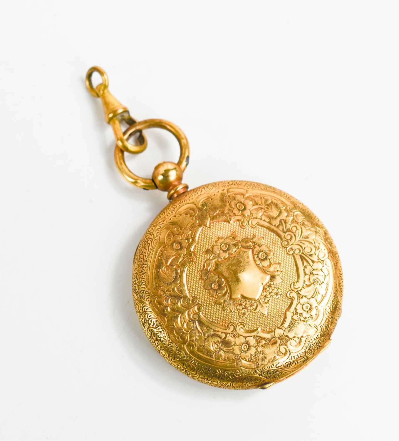 An 18ct gold ladies pocket watch, 19th century, the gold Roman numeral dial with machine engraved - Image 3 of 3