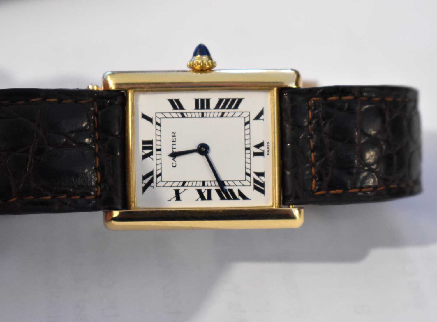 An 18ct gold cased Cartier tank watch, the signed white rectangular dial with Roman numerals and - Image 8 of 14