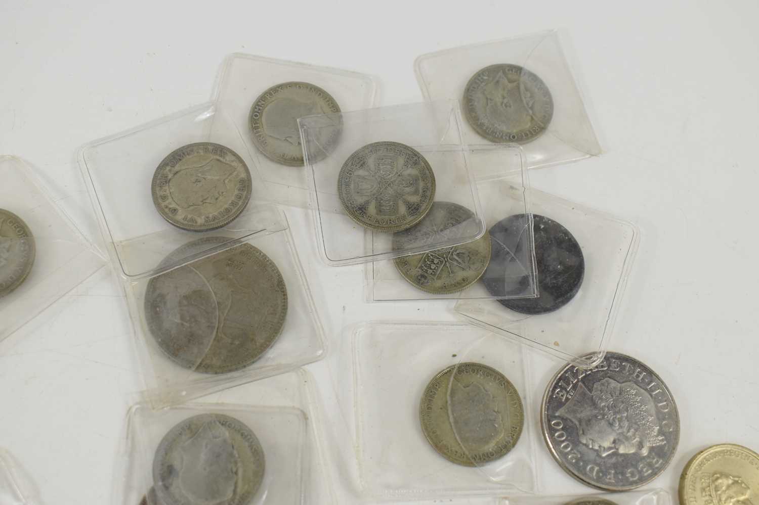 A collection of coins to include silver shillings, Queen Victorian crown dated 1844, florin 1887, - Image 5 of 7