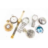 A group of Gentleman's vintage pocket watches and watches, including a gold plated half hunter