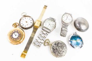 A group of Gentleman's vintage pocket watches and watches, including a gold plated half hunter